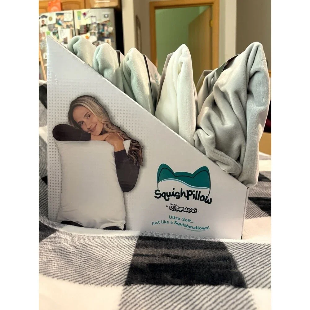 Squishmallows SquishPillow Standard/King Size Supersoft Pillowcase- light gray.
